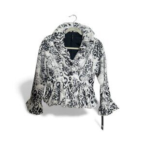 IC Collection SNOW LEOPARD PEPLUM Jacket/Blazer with Wired Collar NWT